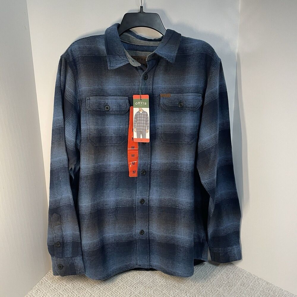 Orvis Mens M Heavy Weight Flannel Shirt / Shirt Jacket Multicolor Blue